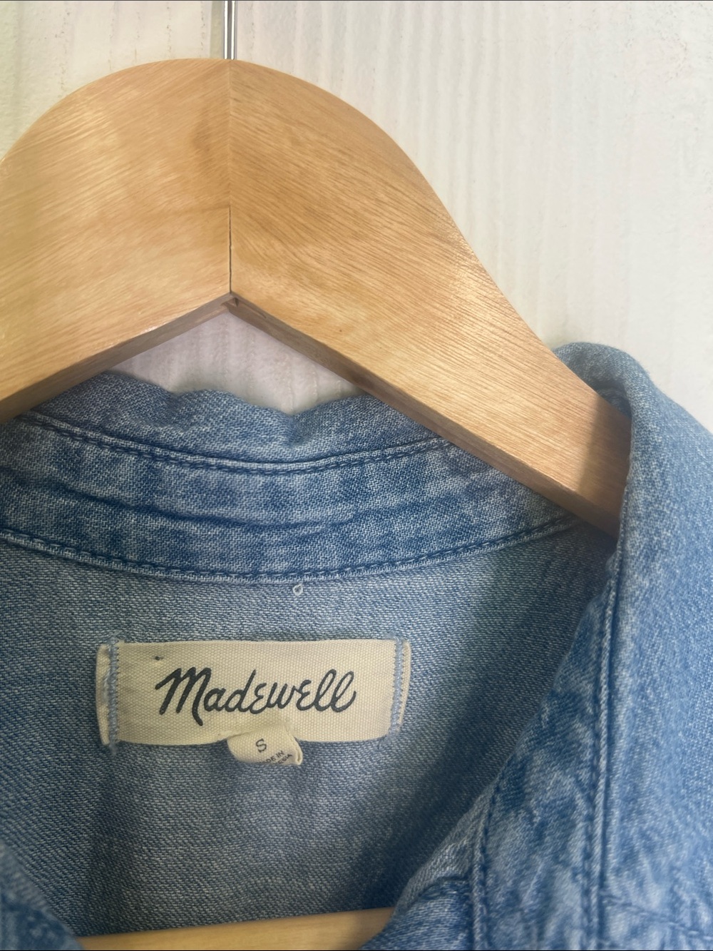 Madewell - Lightwash Button Down Cotton Side Tie Short Sleeve Blouse Size Small - Picture 7 of 9